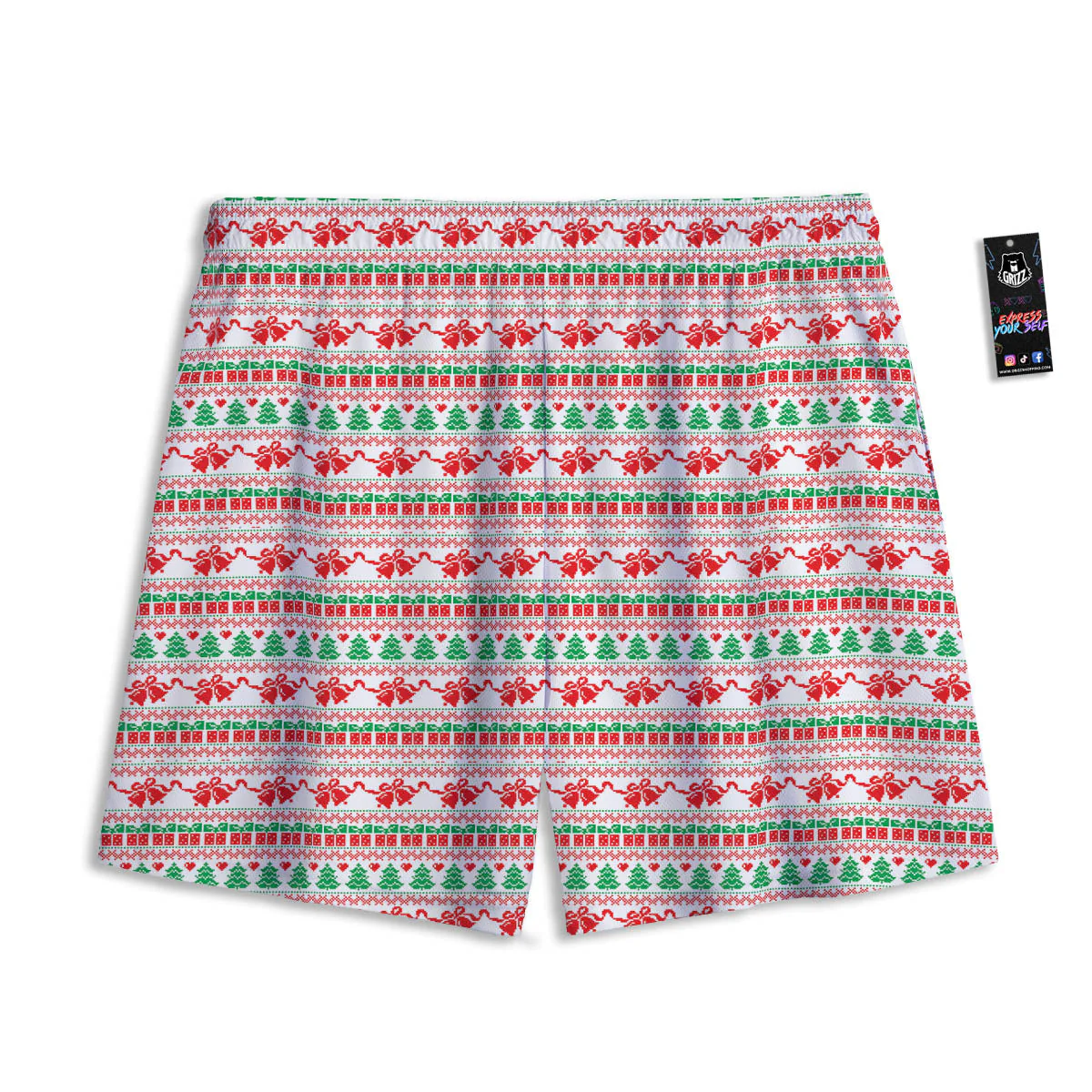 Party Knitted Christmas Print Pattern Mesh Shorts - Image 2