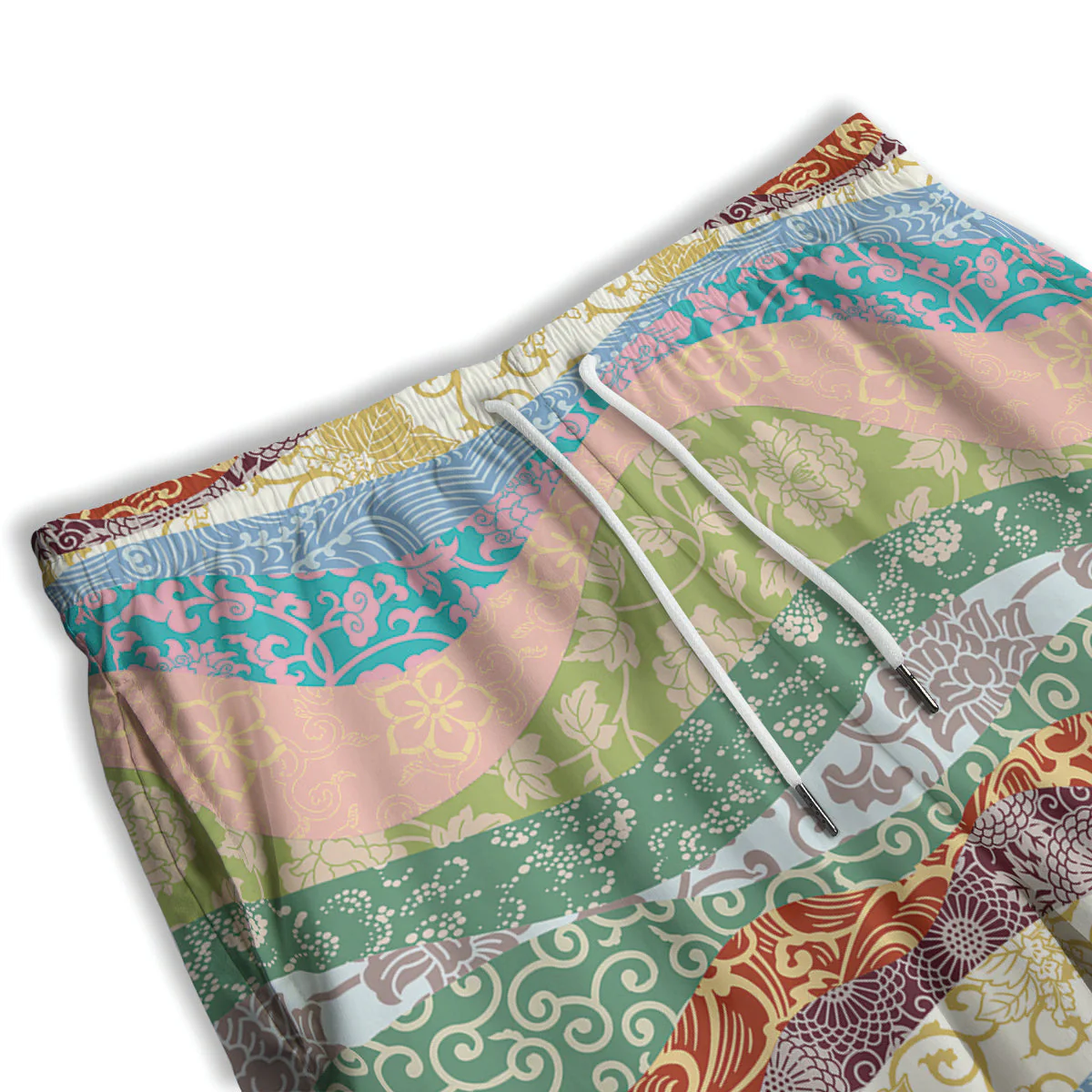 Pastel Japanese Fabric Traditional Print Pattern Men's Athletic Shorts - Image 3