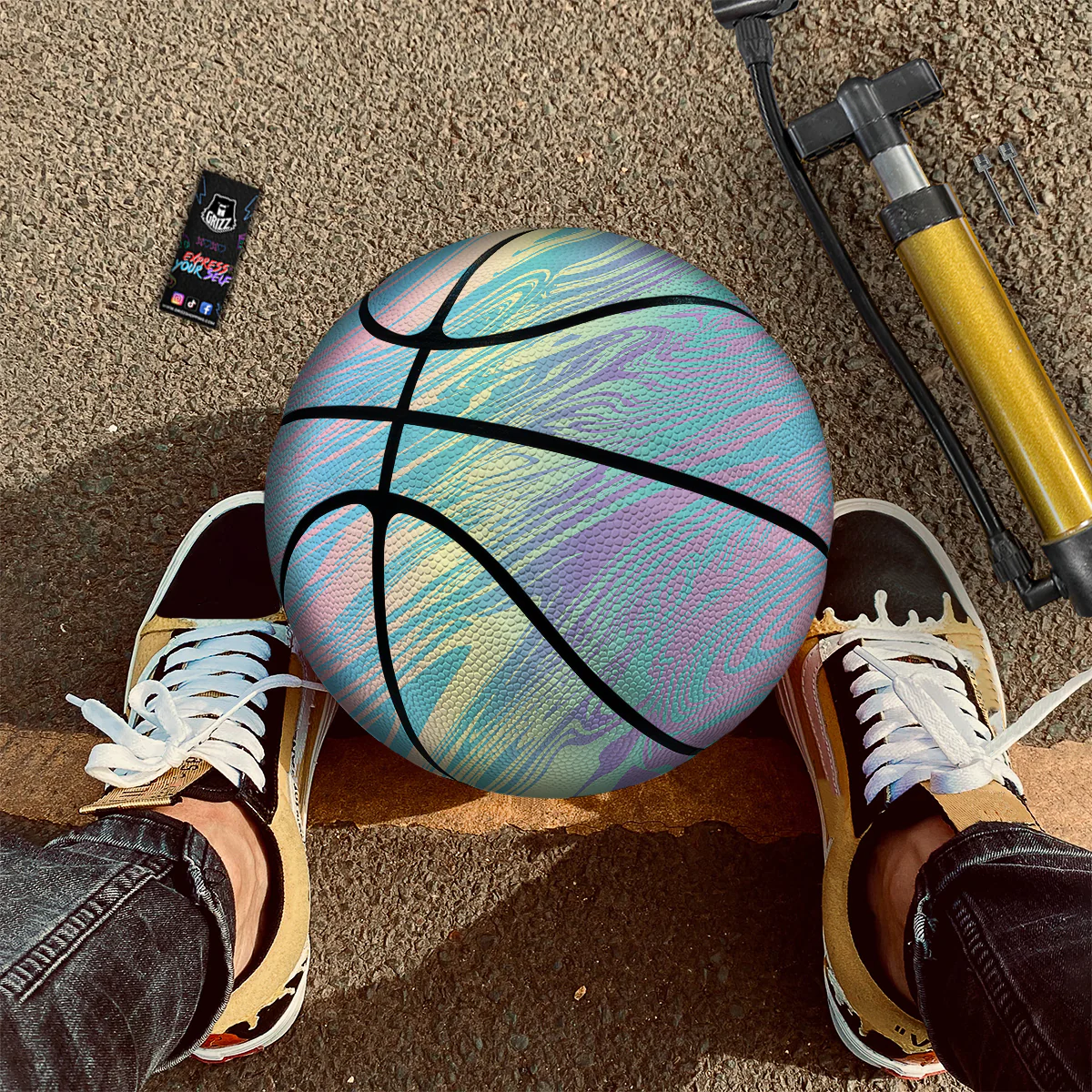 Pastel Liquid Marble Holographic Print Basketball - Image 2