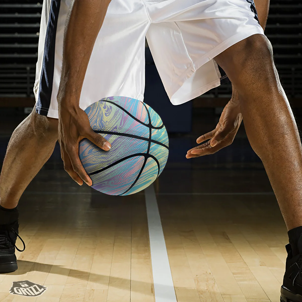 Pastel Liquid Marble Holographic Print Basketball - Image 3