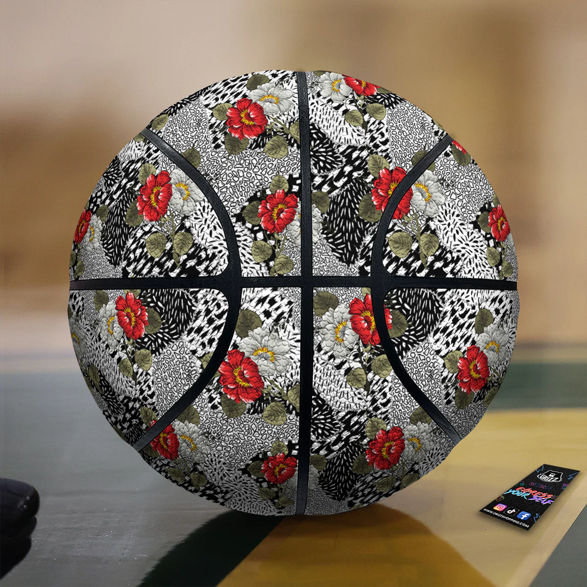 Patchwork Black White And Floral Print Pattern Basketball