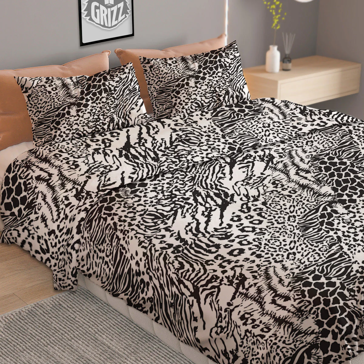 Patchwork Black White Animal Skins Print Pattern Duvet Cover Bedding Set - Image 2