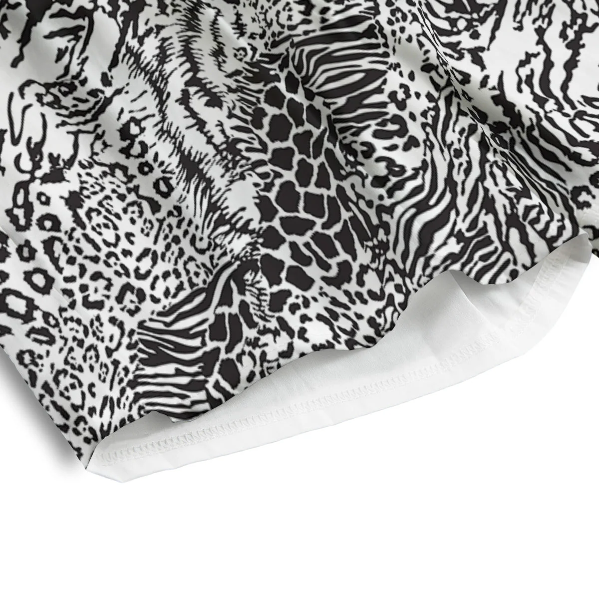 Patchwork Black White Animal Skins Print Pattern Men's Athletic Shorts - Image 4