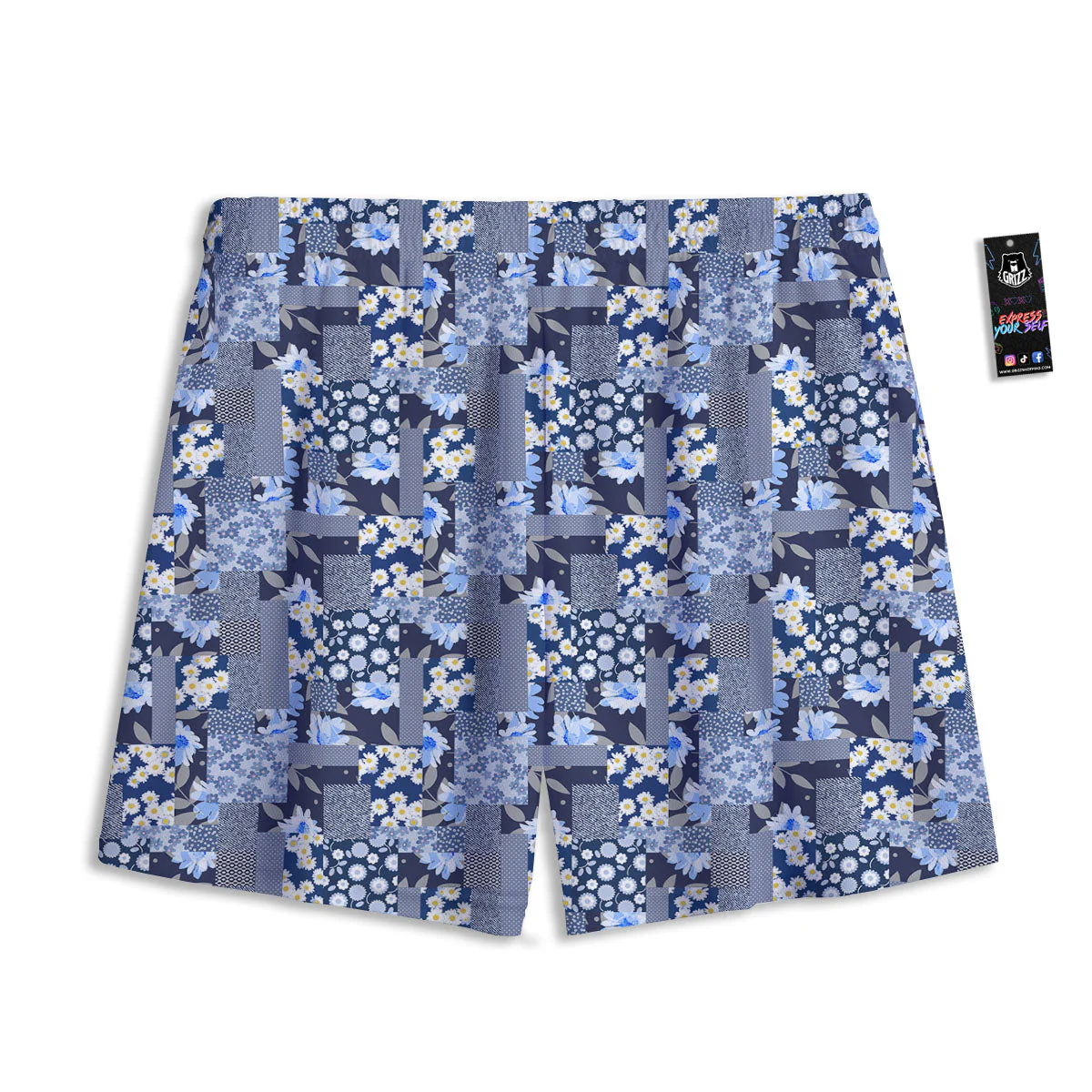Patchwork Blue Floral Print Pattern Mesh Shorts - Image 2