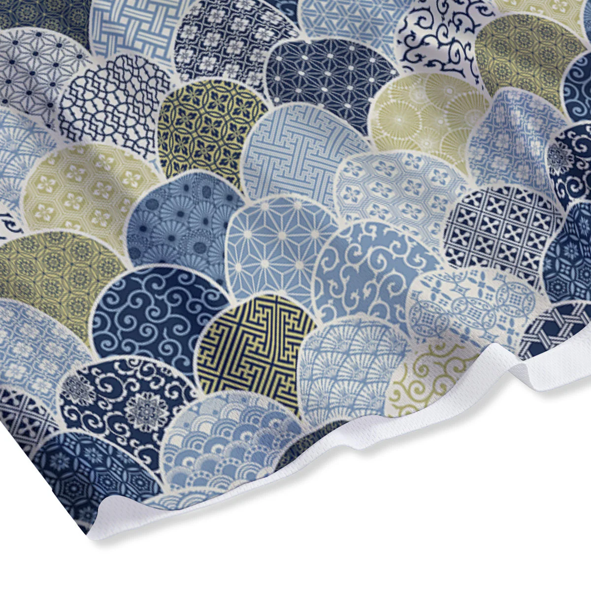 Patchwork Blue Traditional Japanese Print Pattern Mesh Shorts - Image 4