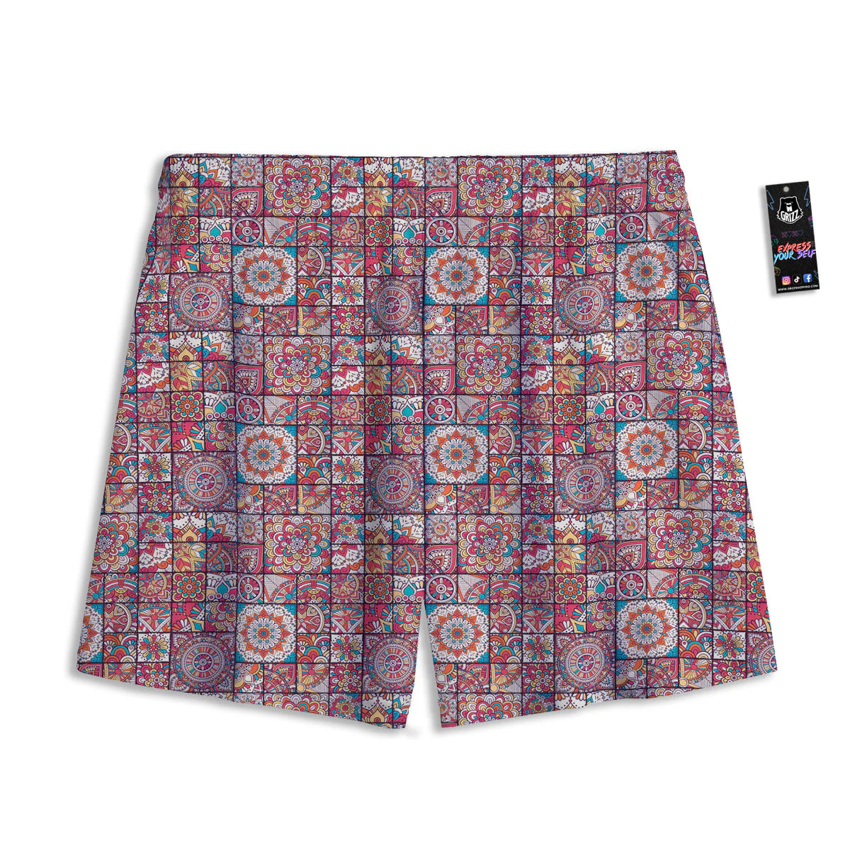 Patchwork Bohemian Print Pattern Mesh Shorts - Image 2