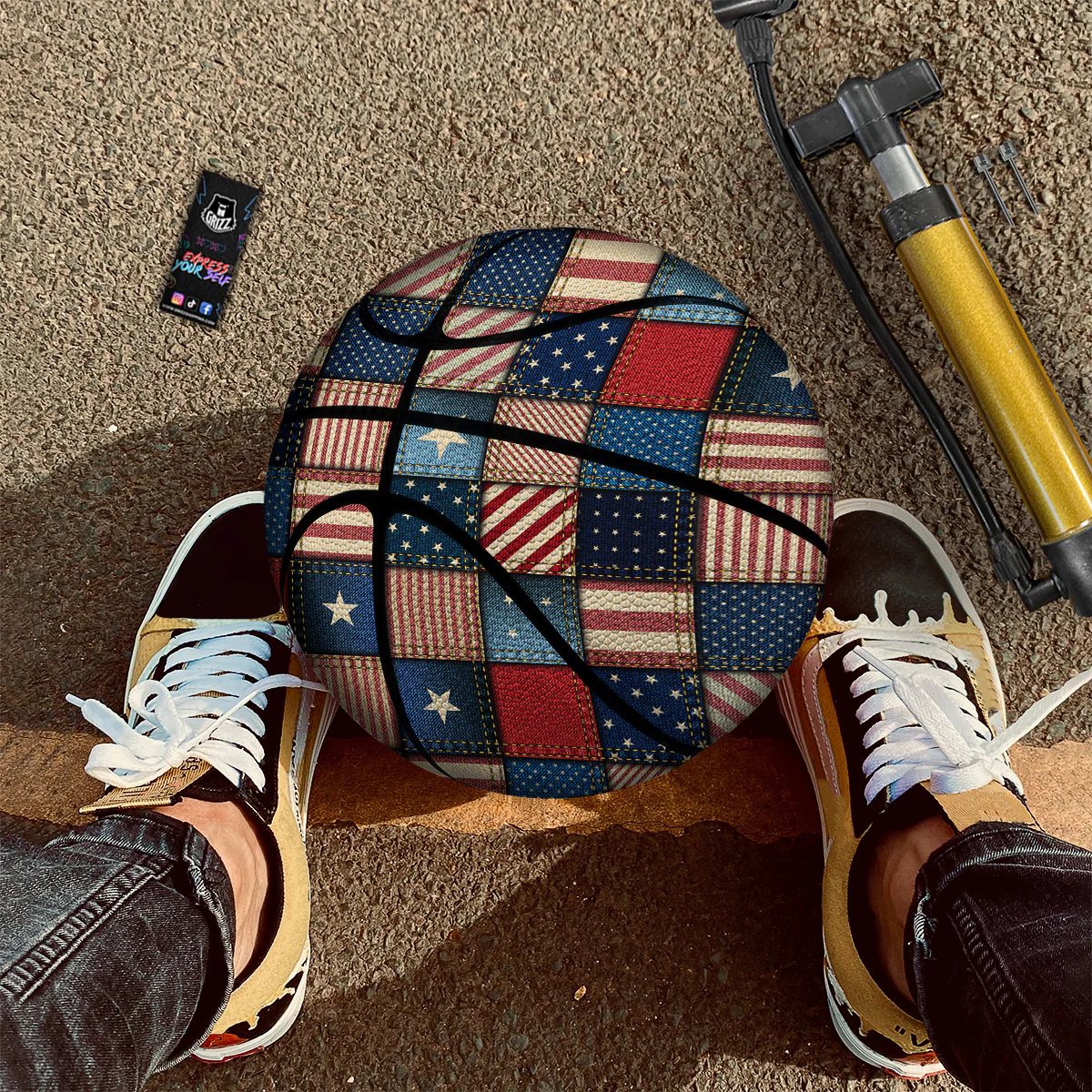Patchwork Denim American Print Pattern Basketball - Image 2