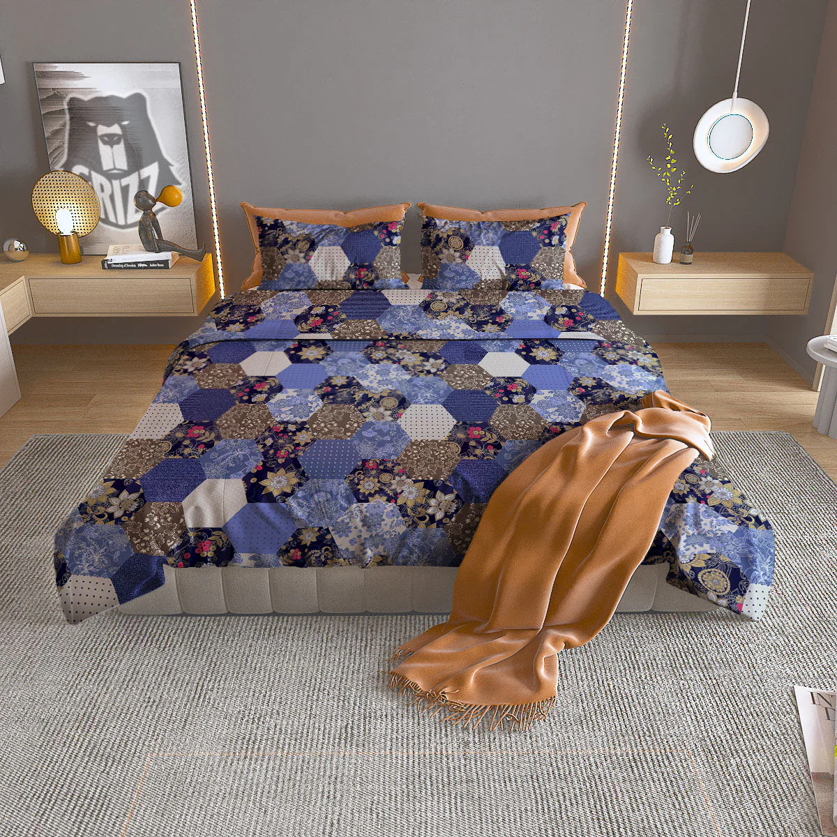 Patchwork Denim And Plaid Print Pattern Duvet Cover Bedding Set