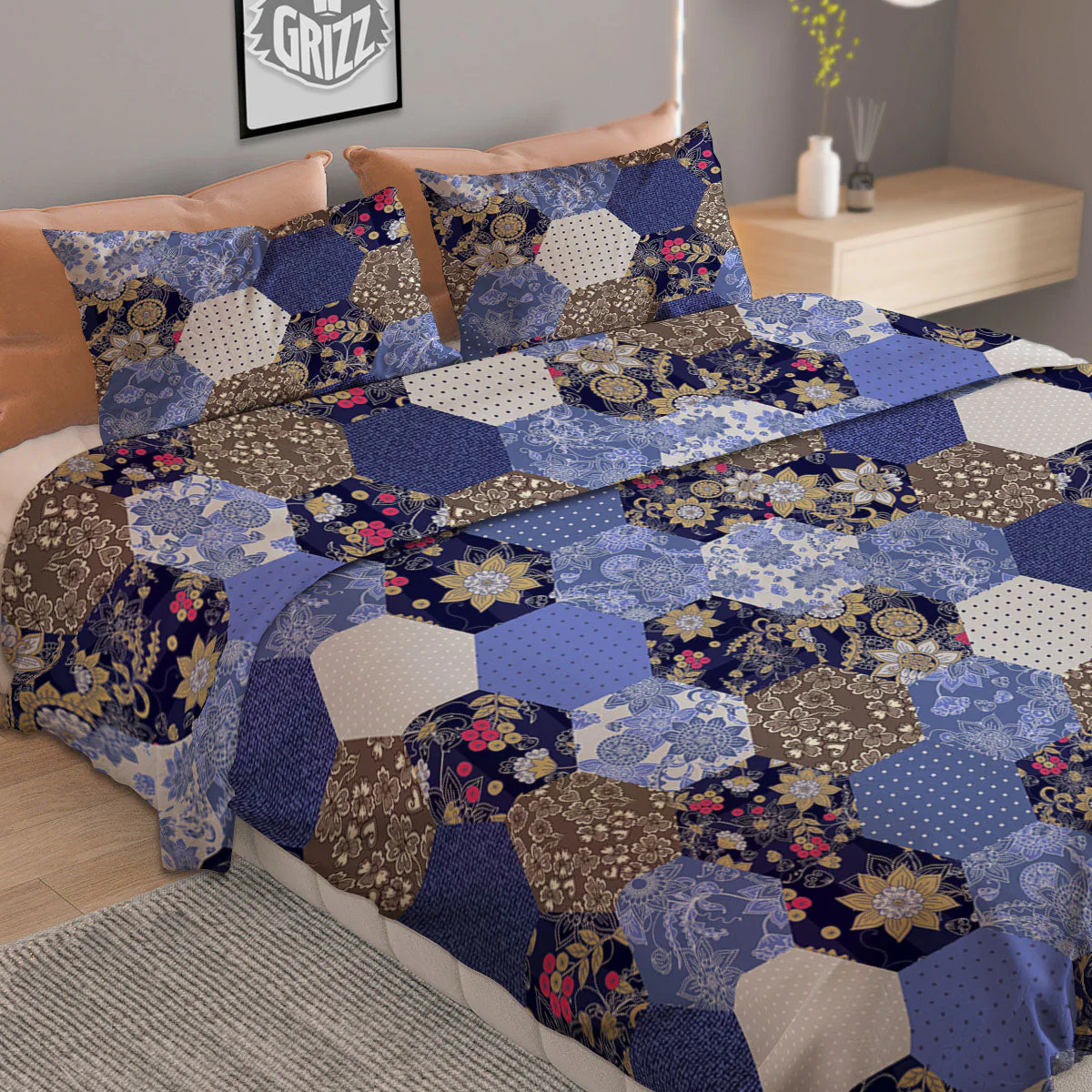 Patchwork Denim And Plaid Print Pattern Duvet Cover Bedding Set - Image 2