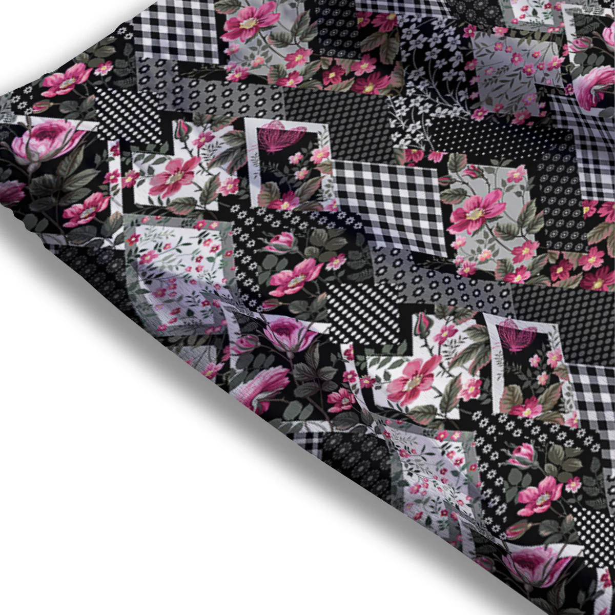 Patchwork Floral Black Pink Print Pattern Mesh Shorts - Image 3