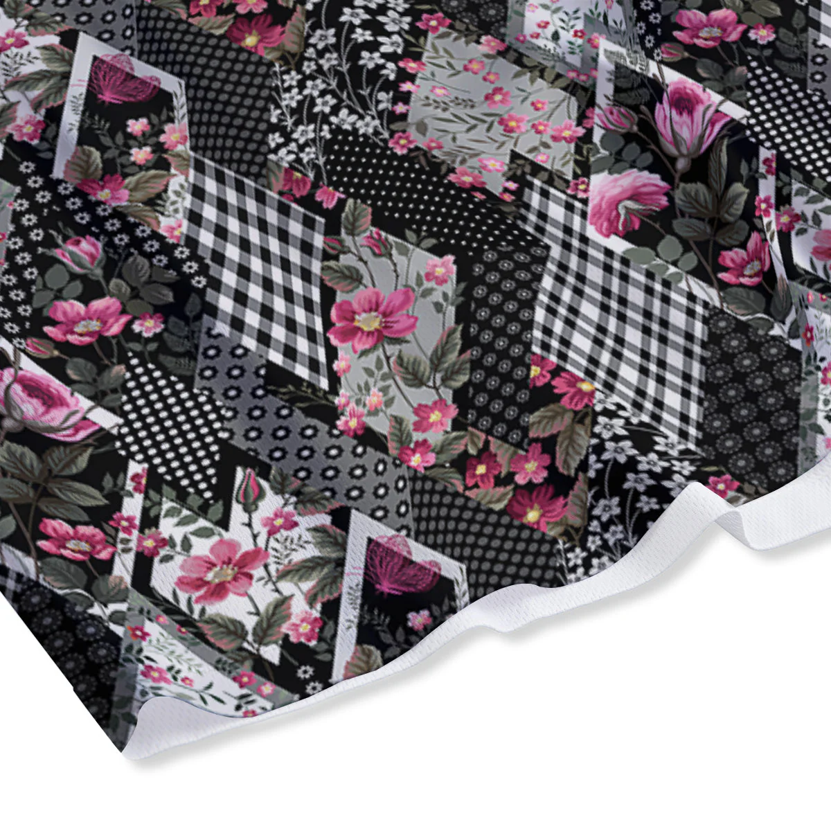 Patchwork Floral Black Pink Print Pattern Mesh Shorts - Image 4