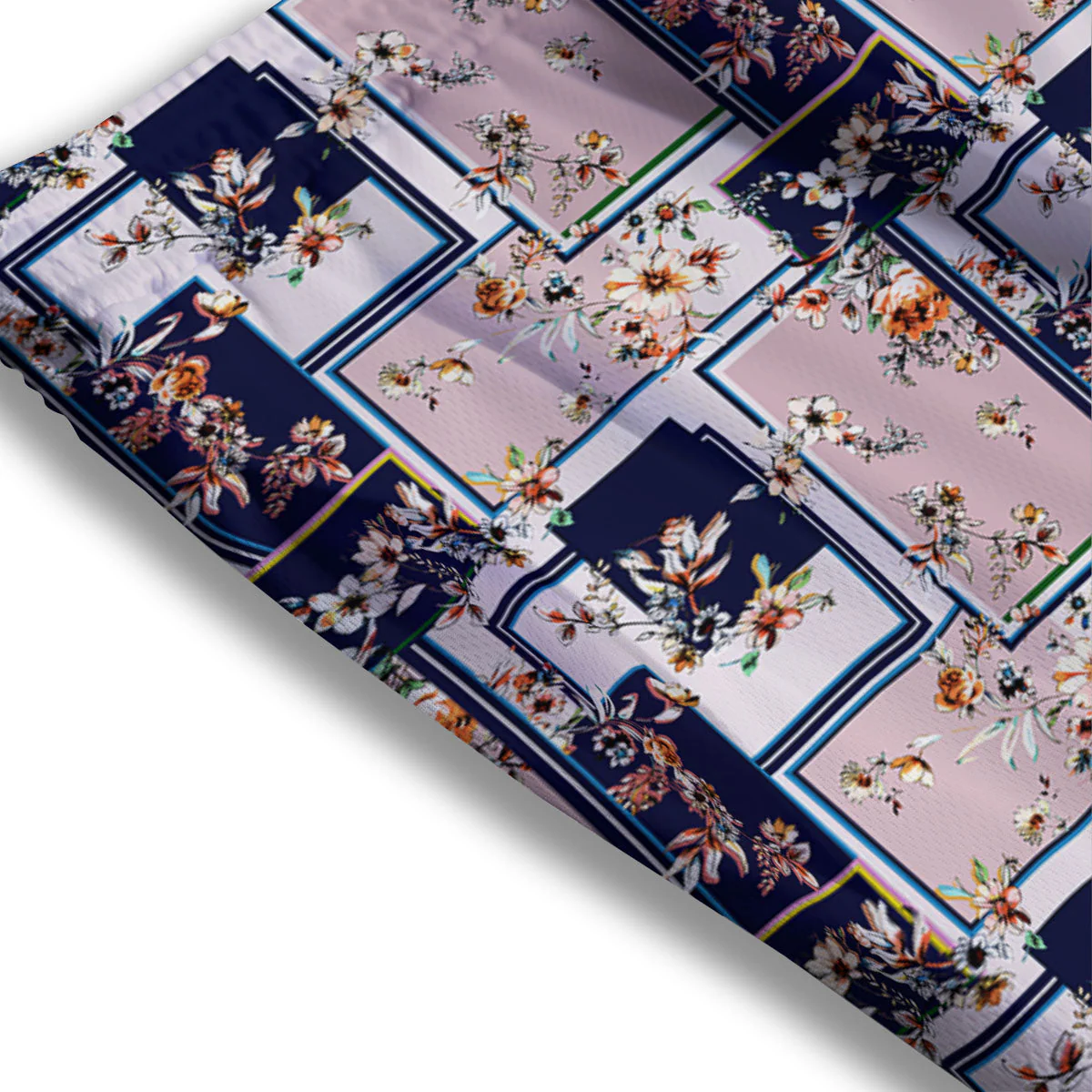 Patchwork Flower Vintage Print Pattern Mesh Shorts - Image 3