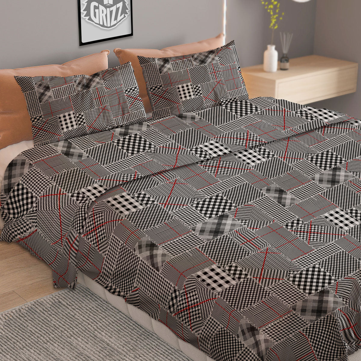 Patchwork Glen Plaid Print Pattern Duvet Cover Bedding Set - Image 2