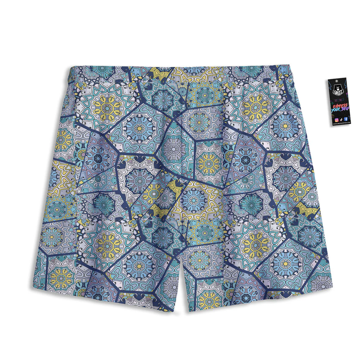 Patchwork Indian Floral Print Pattern Mesh Shorts - Image 2