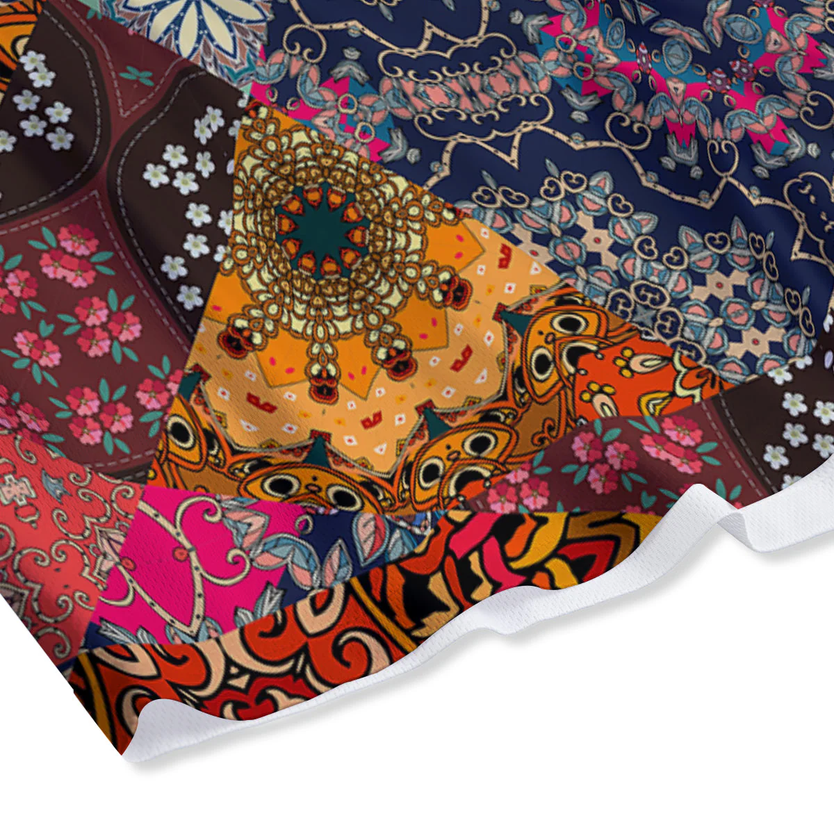 Patchwork Indian Flower Mandala Print Pattern Mesh Shorts - Image 4