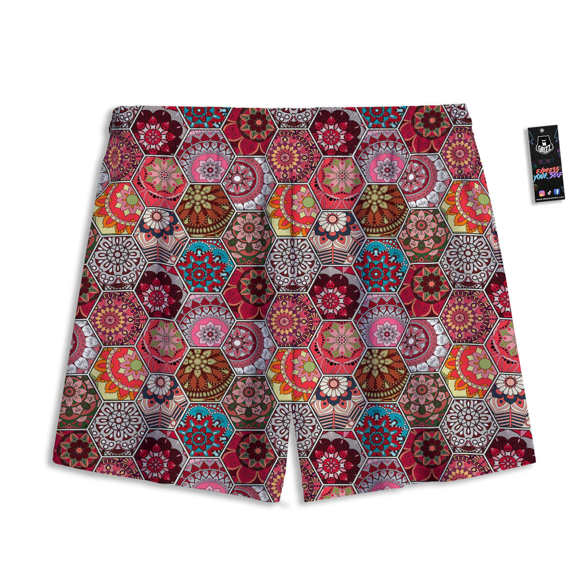 Patchwork Indian Print Pattern Mesh Shorts - Image 2
