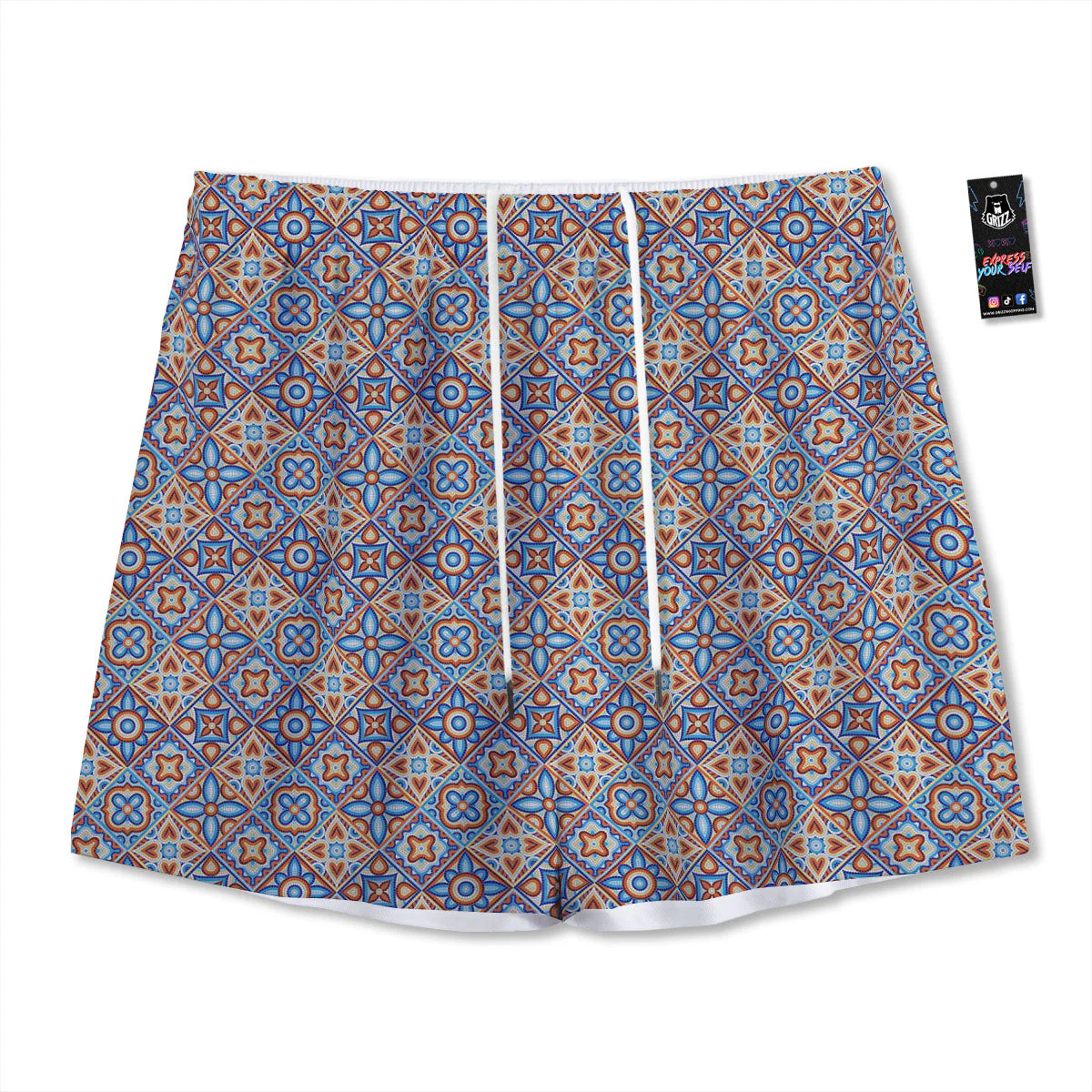 Patchwork Mosaic Print Pattern Mesh Shorts
