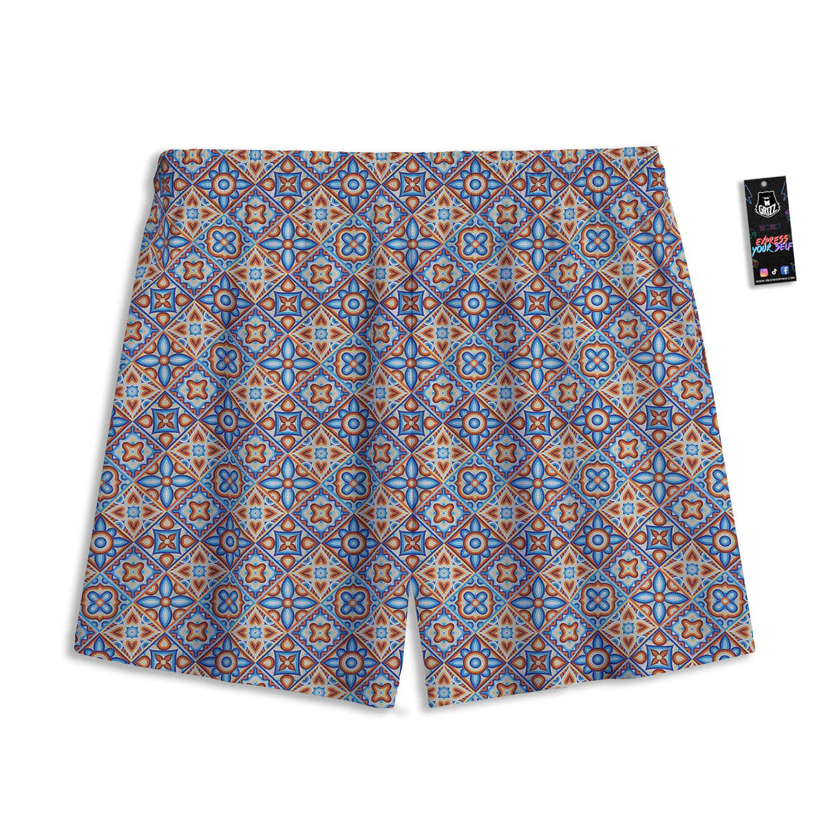 Patchwork Mosaic Print Pattern Mesh Shorts - Image 2