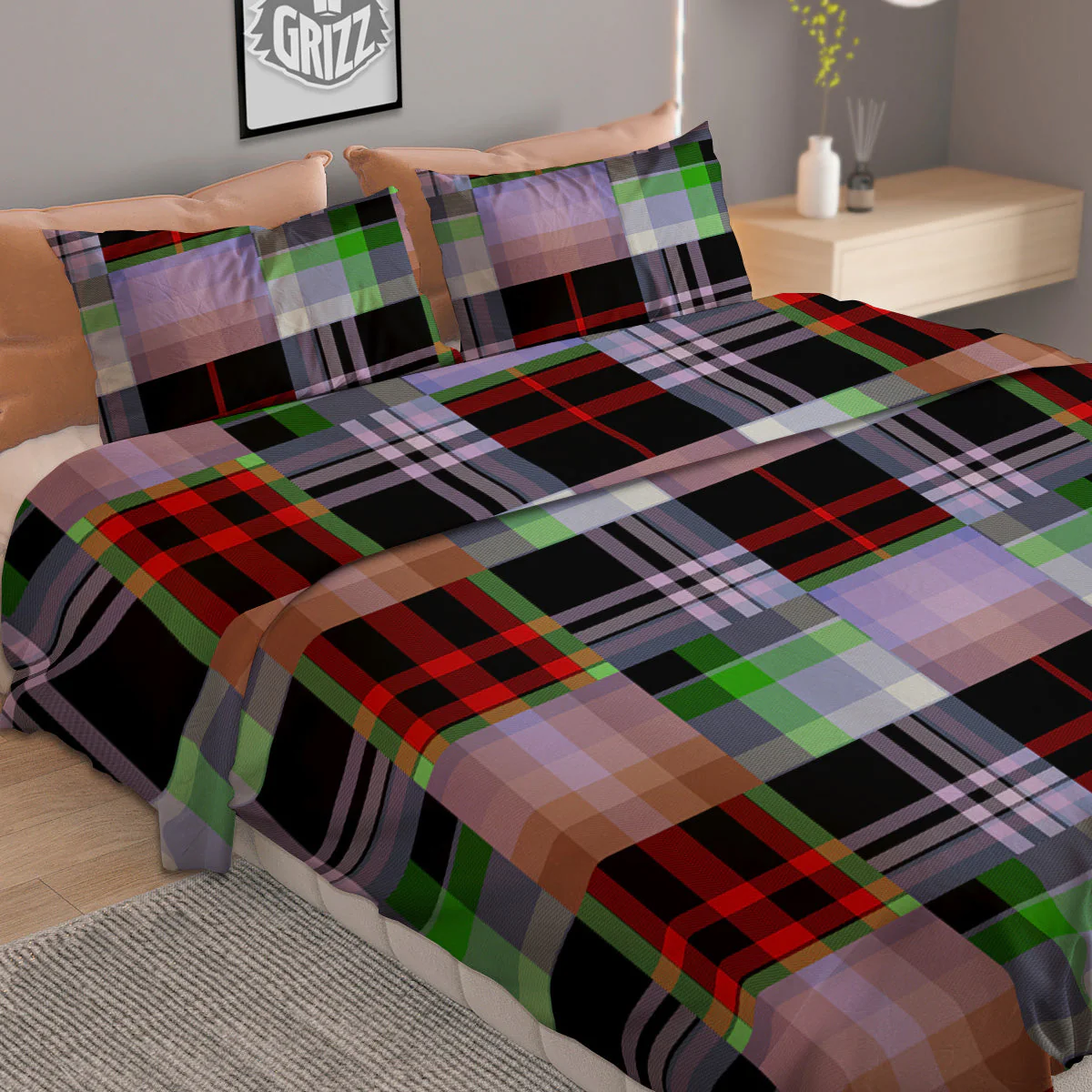 Patchwork Plaid Madras Print Pattern Duvet Cover Bedding Set - Image 2