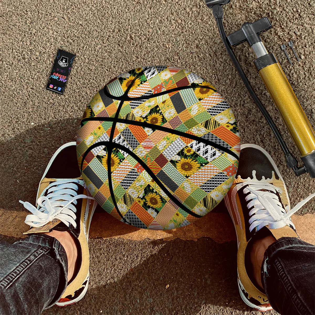 Patchwork Sunflowers Print Basketball - Image 2