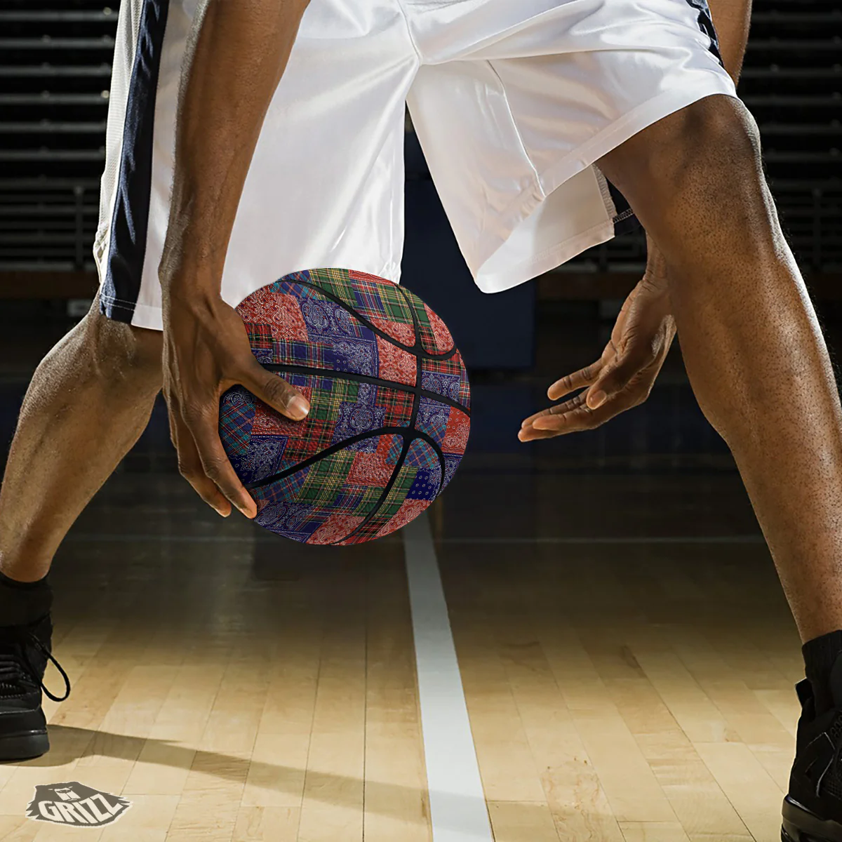 Patchwork Tartan And Bandana Print Pattern Basketball - Image 3