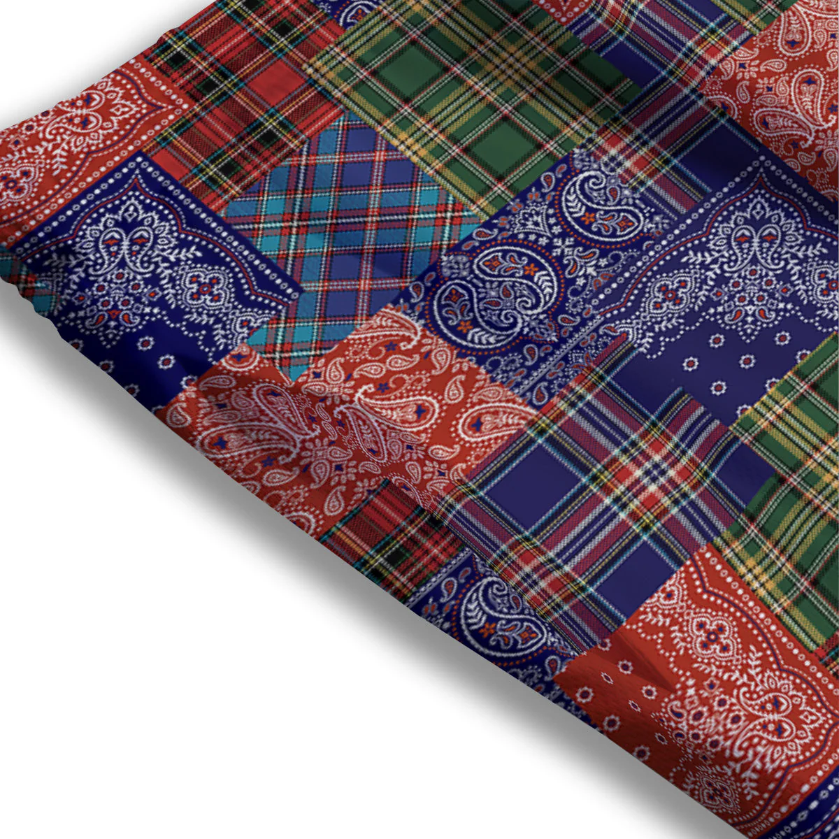 Patchwork Tartan And Bandana Print Pattern Mesh Shorts - Image 3