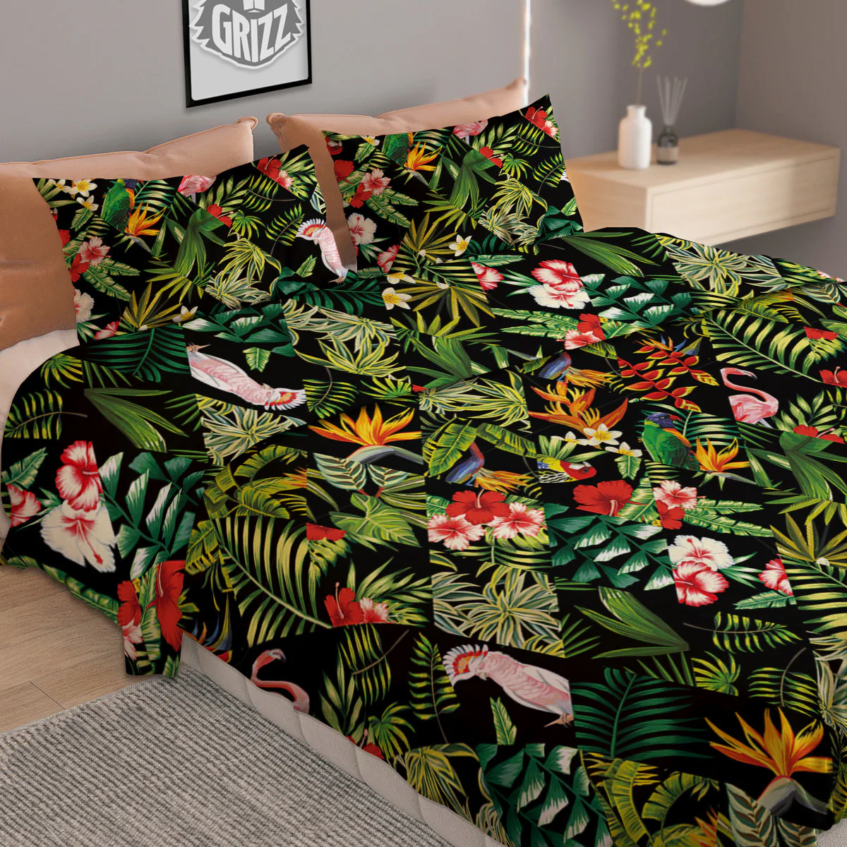 Patchwork Tropical Print Pattern Duvet Cover Bedding Set - Image 2