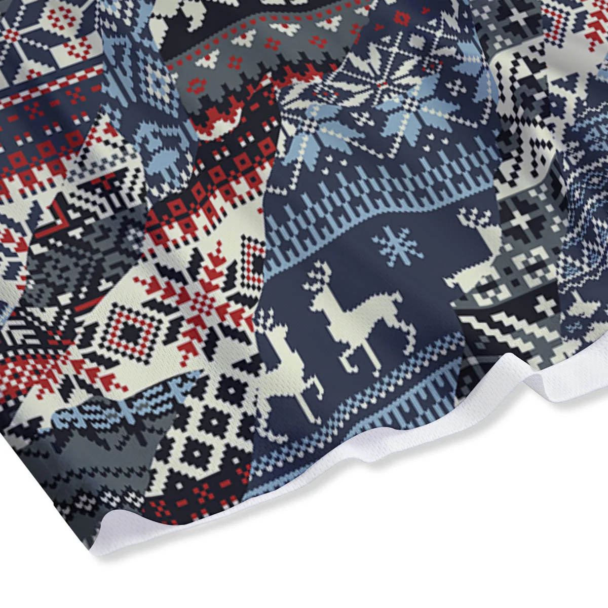 Patchwork Ugly Snowflake And Knitted Print Pattern Mesh Shorts - Image 4