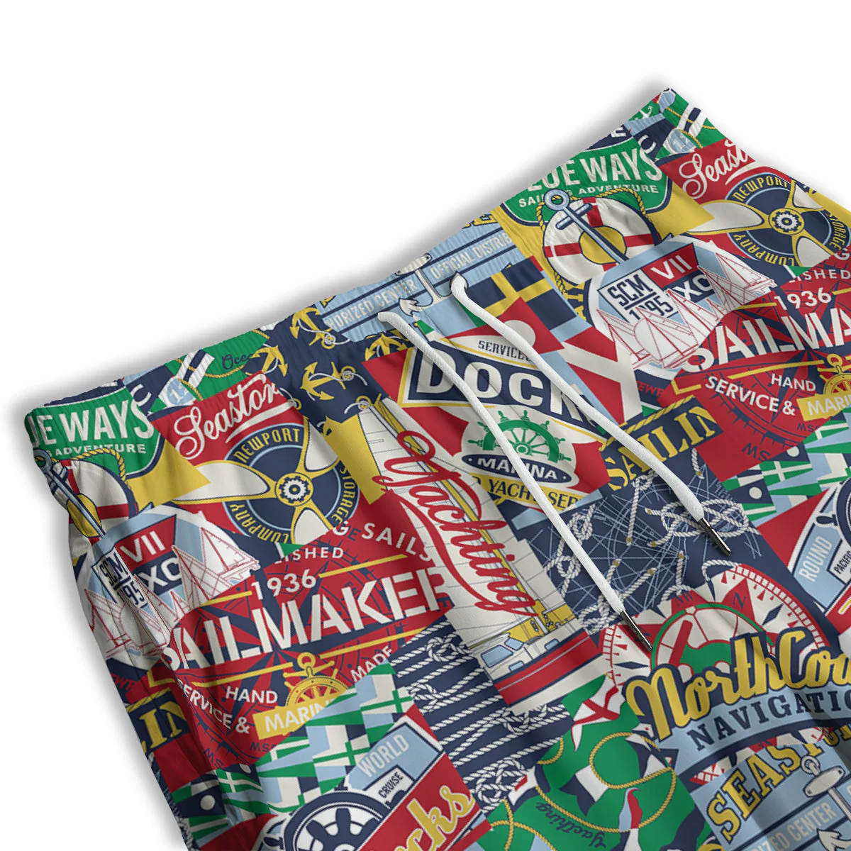 Patchwork Vintage Nautical Print Pattern Men's Athletic Shorts - Image 3