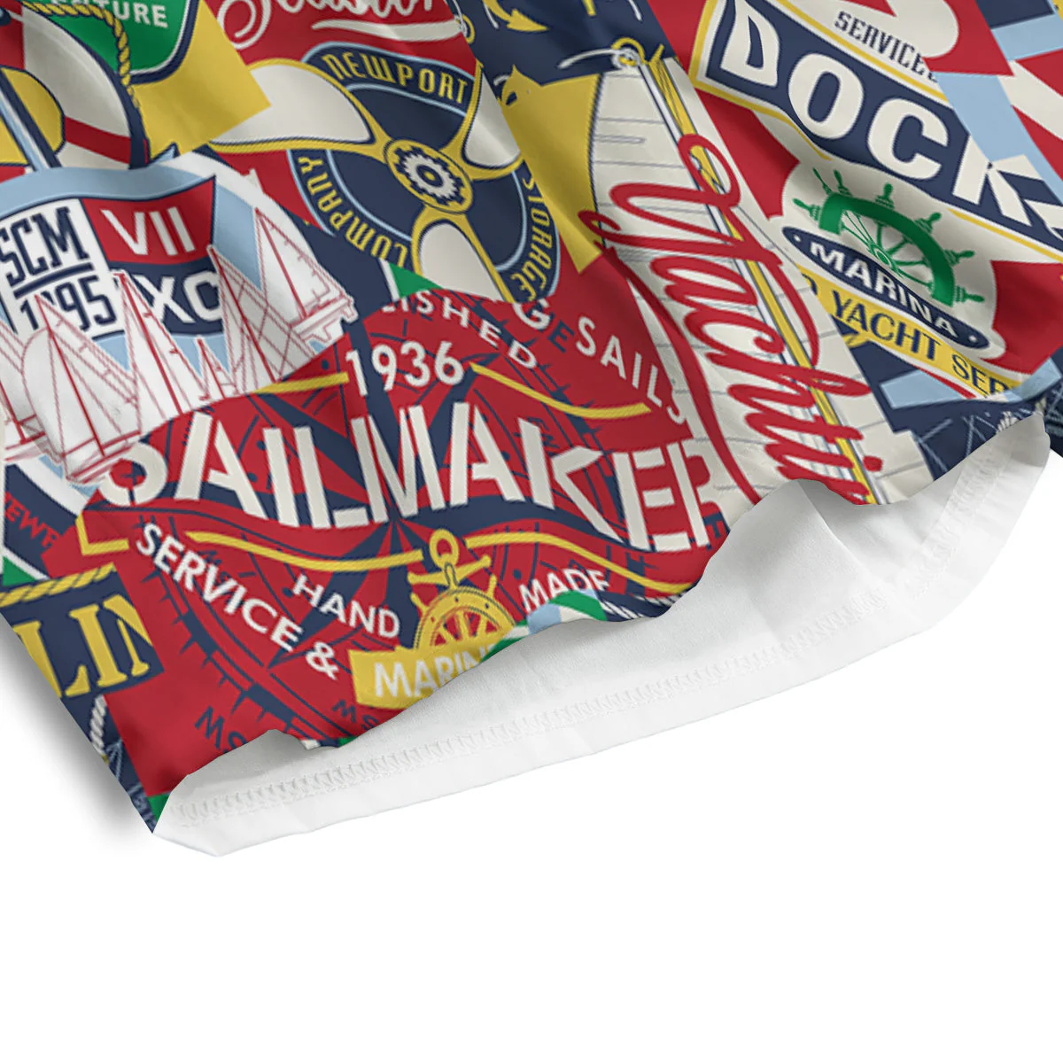 Patchwork Vintage Nautical Print Pattern Men's Athletic Shorts - Image 4