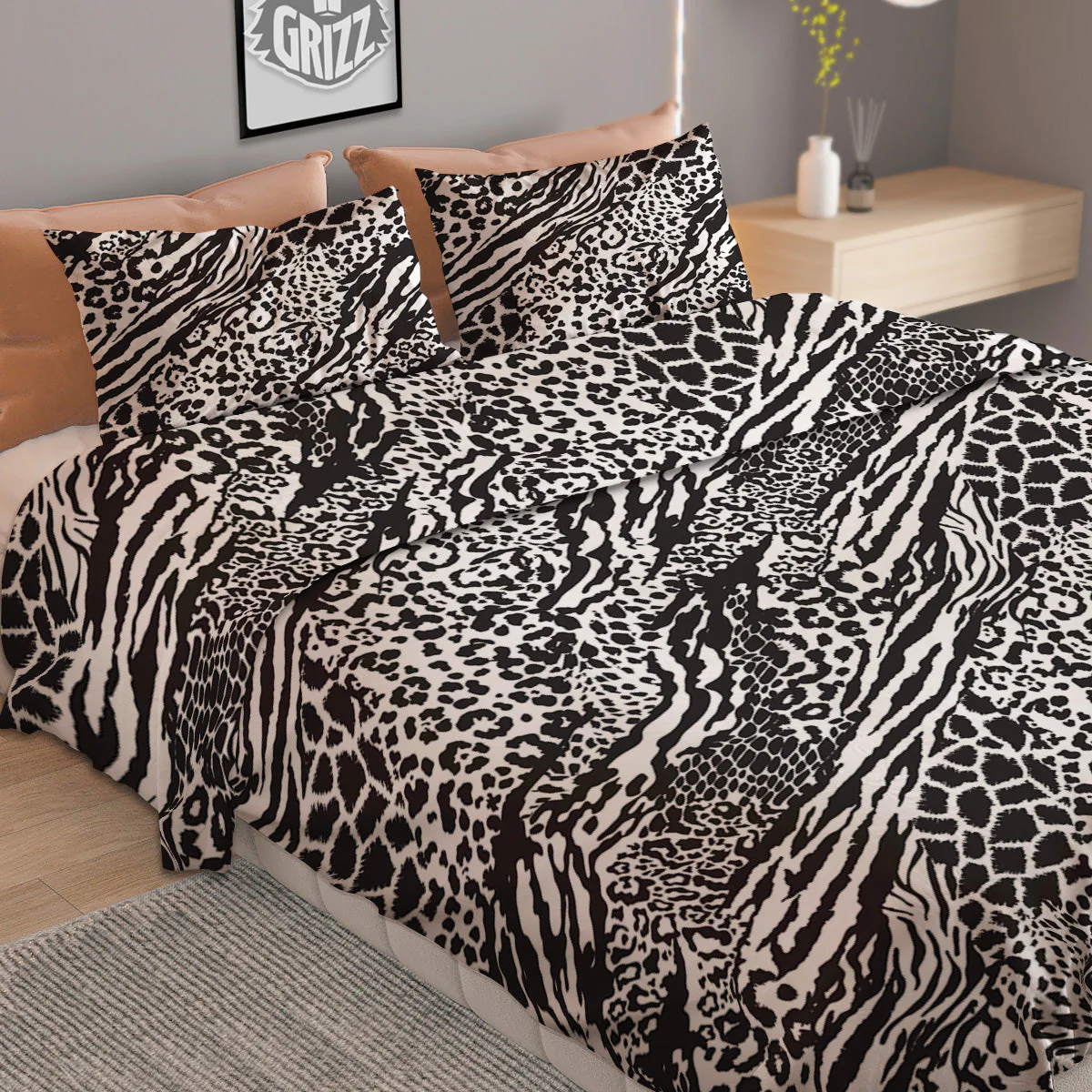 Patchwork White Black Animal Skins Print Pattern Duvet Cover Bedding Set - Image 2
