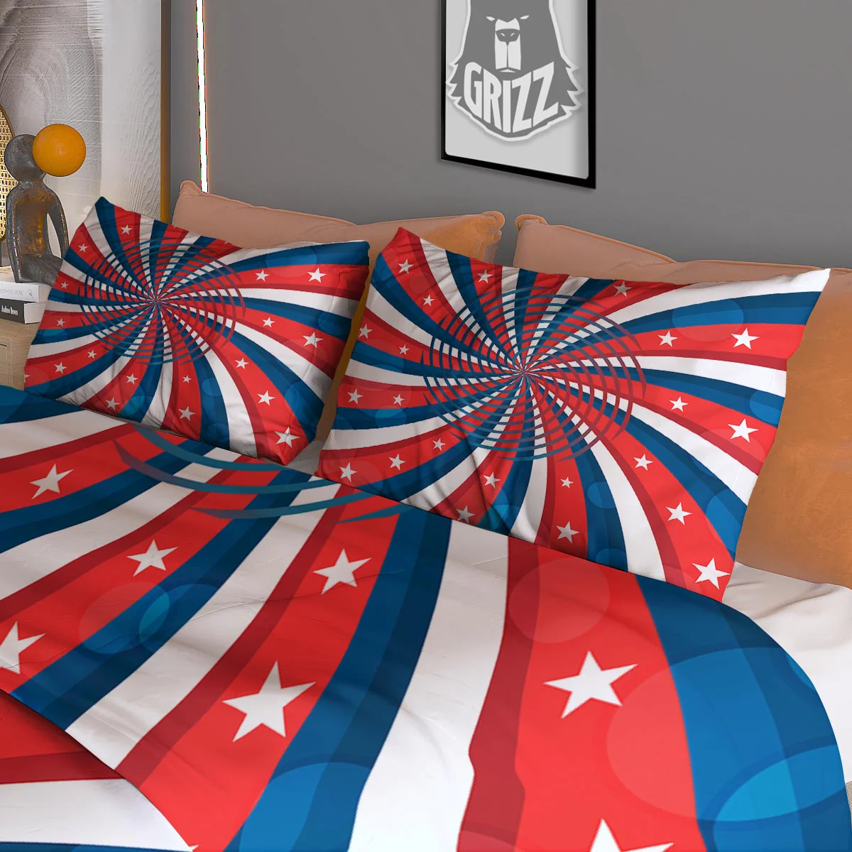 Patriotic Swirly American Print Duvet Cover Bedding Set - Image 3