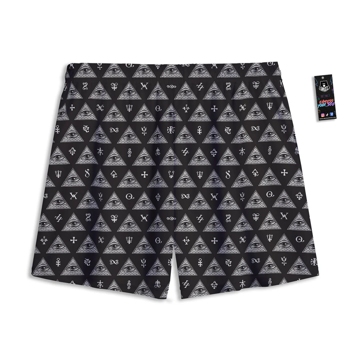 Pattern Masonic Eye Print Mesh Shorts - Image 2