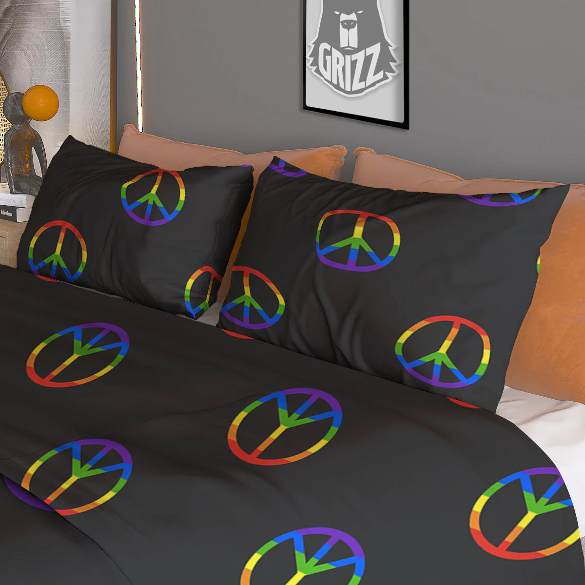 Peace Sign Rainbow LGBT Print Pattern Duvet Cover Bedding Set - Image 3