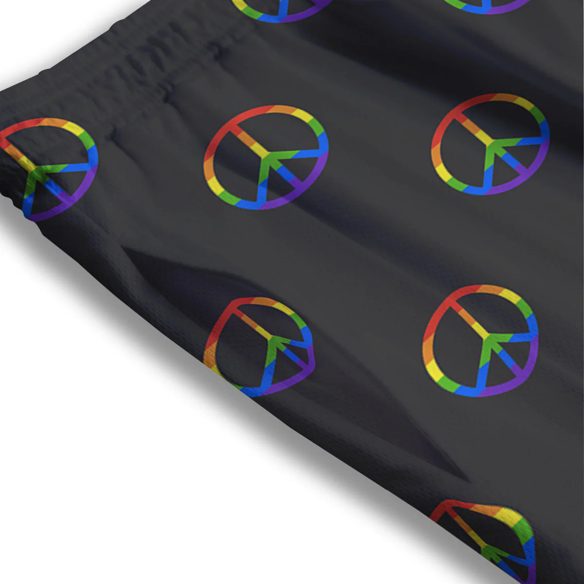 Peace Sign Rainbow LGBT Print Pattern Mesh Shorts - Image 3