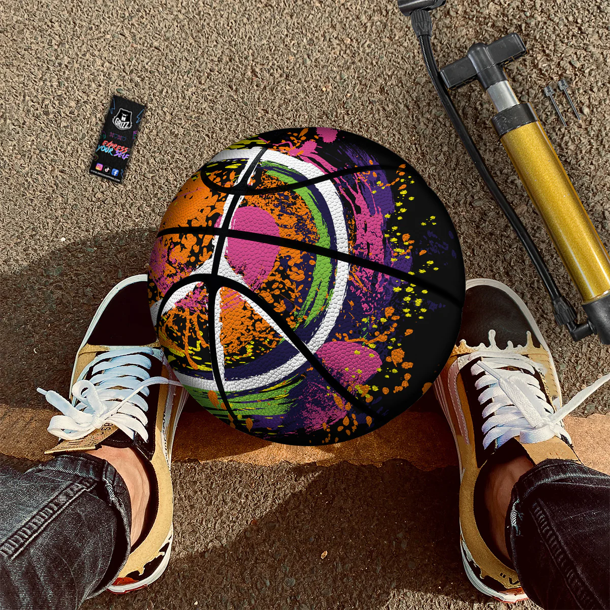 Peace Symbols Colorful Hippie Print Basketball - Image 3