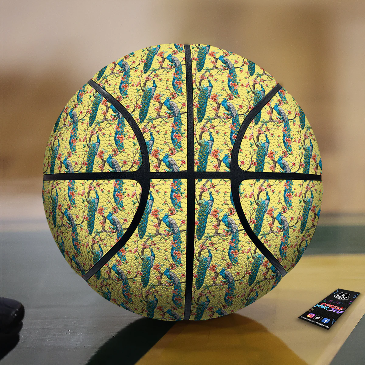 Peacock Cherry Blossom Print Basketball