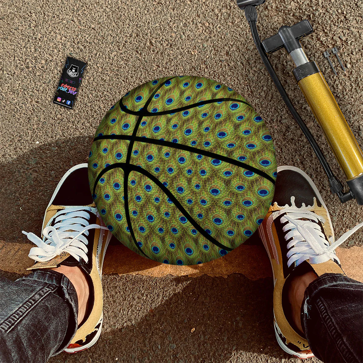 Peacock Feather Boho Print Pattern Basketball - Image 3