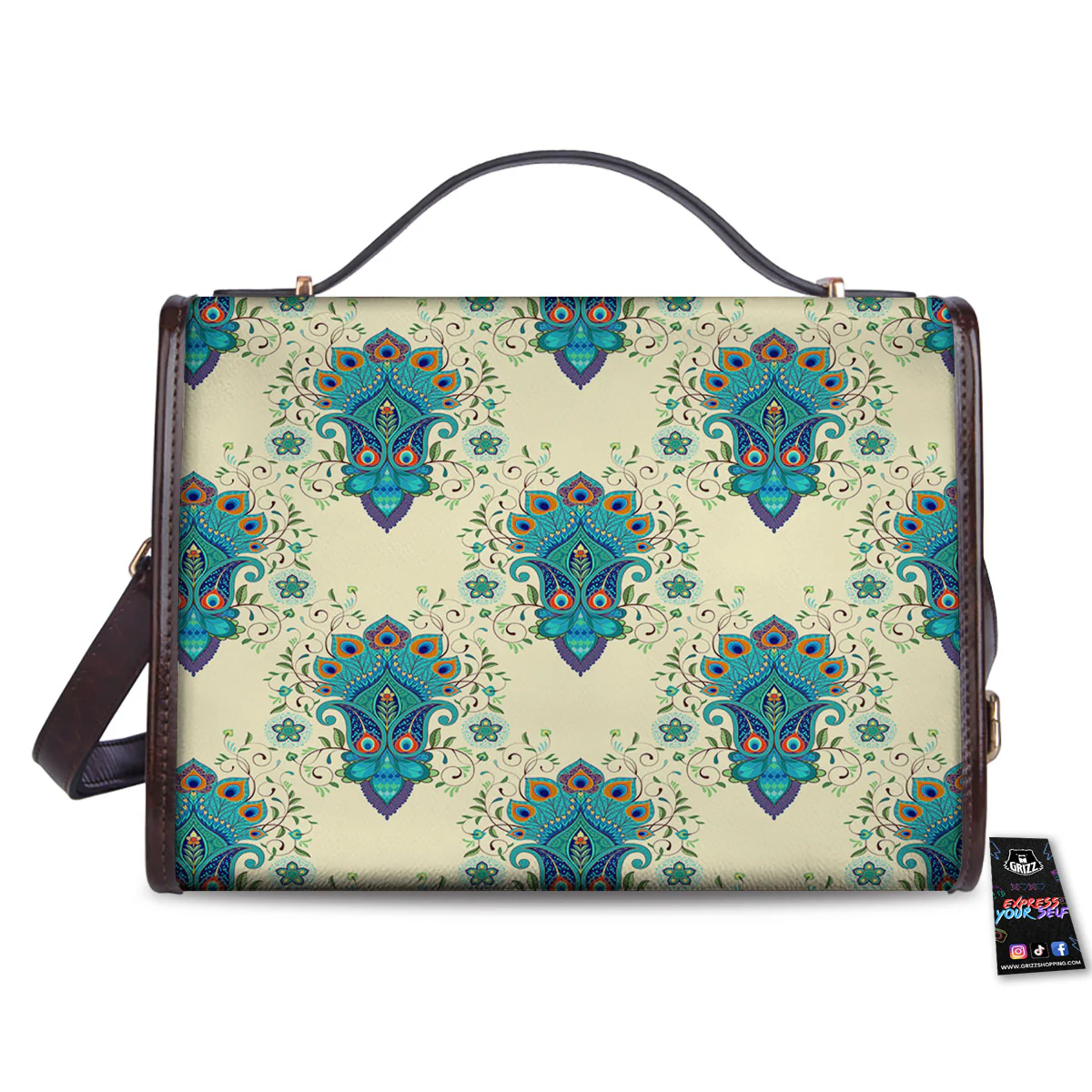 Peacock Feather Vintage Print Pattern Women's Satchel Bag - Image 2