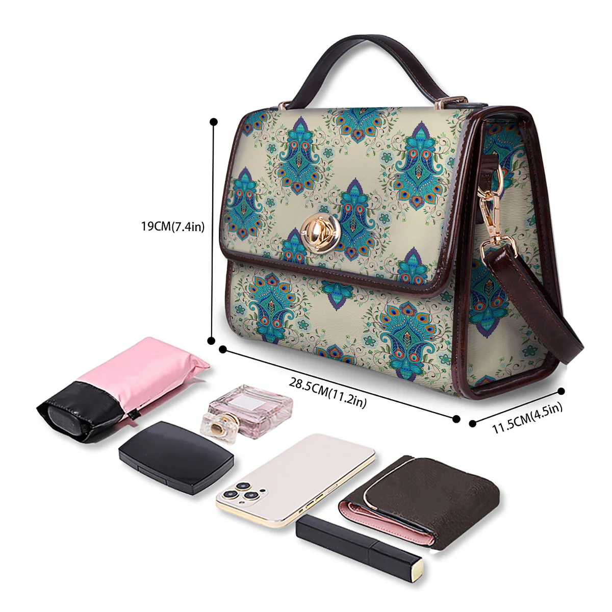 Peacock Feather Vintage Print Pattern Women's Satchel Bag - Image 4