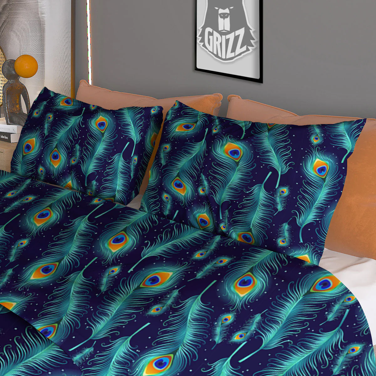Peacock Tail Print Pattern Duvet Cover Bedding Set - Image 3