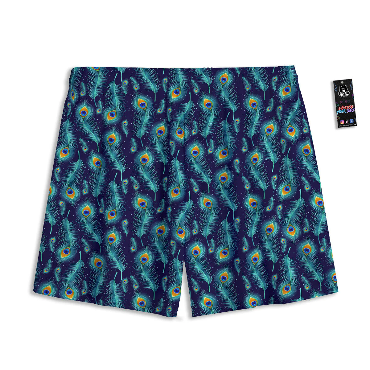 Peacock Tail Print Pattern Mesh Shorts - Image 2