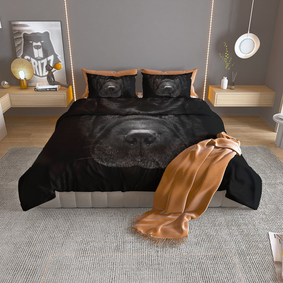 Pei Shar Monochrome Print Duvet Cover Bedding Set
