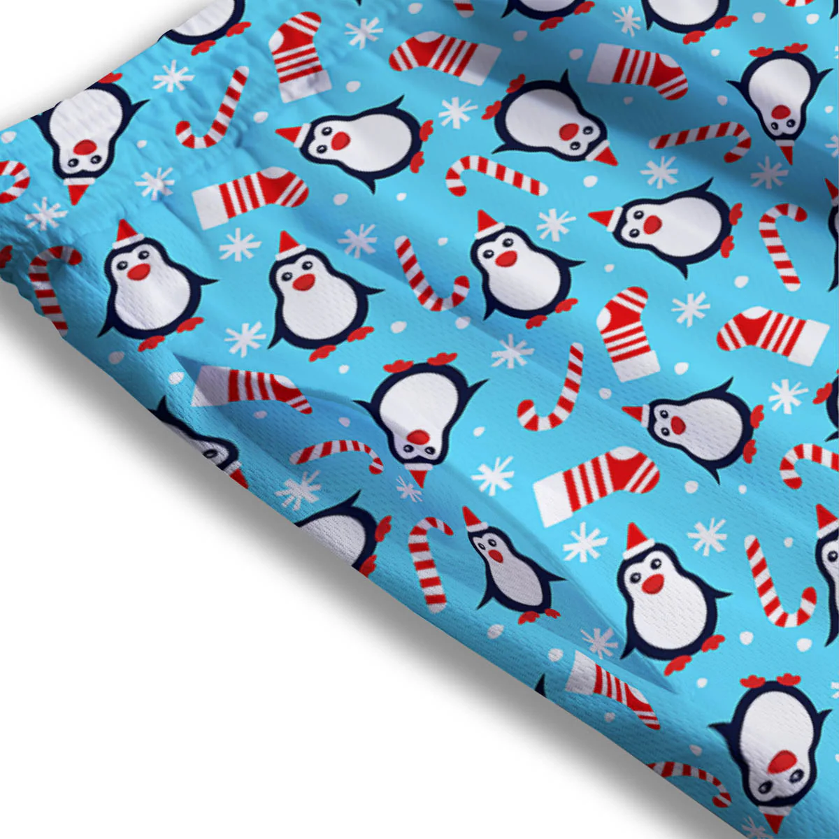 Penguin Christmas Santa Print Pattern Mesh Shorts - Image 3