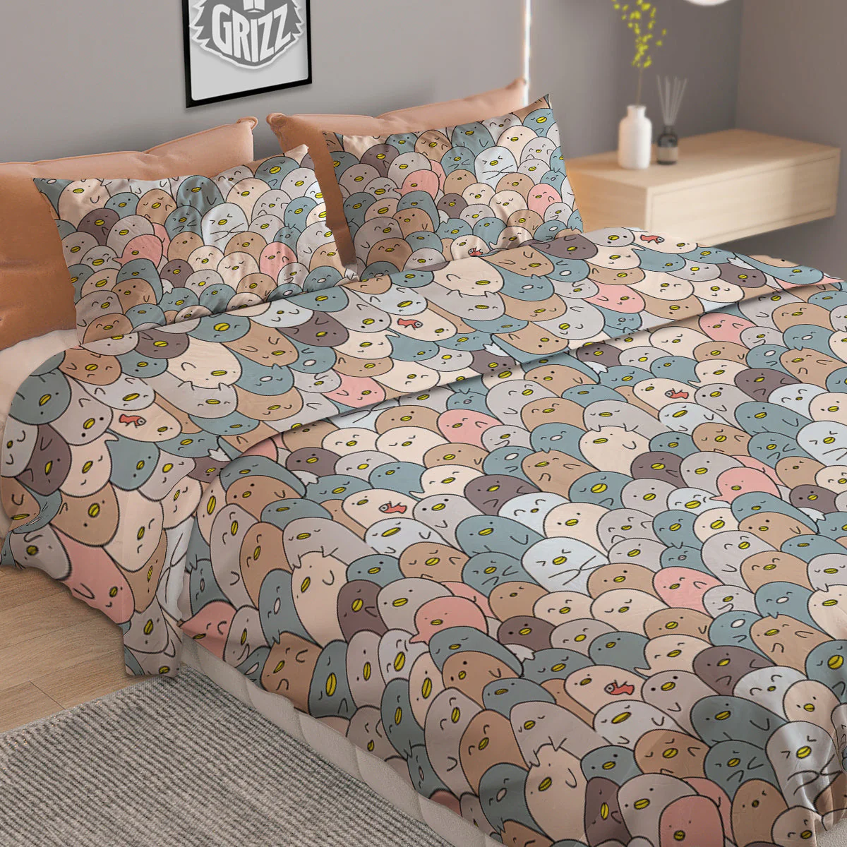 Penguin Cute Colorful Print Pattern Duvet Cover Bedding Set - Image 2