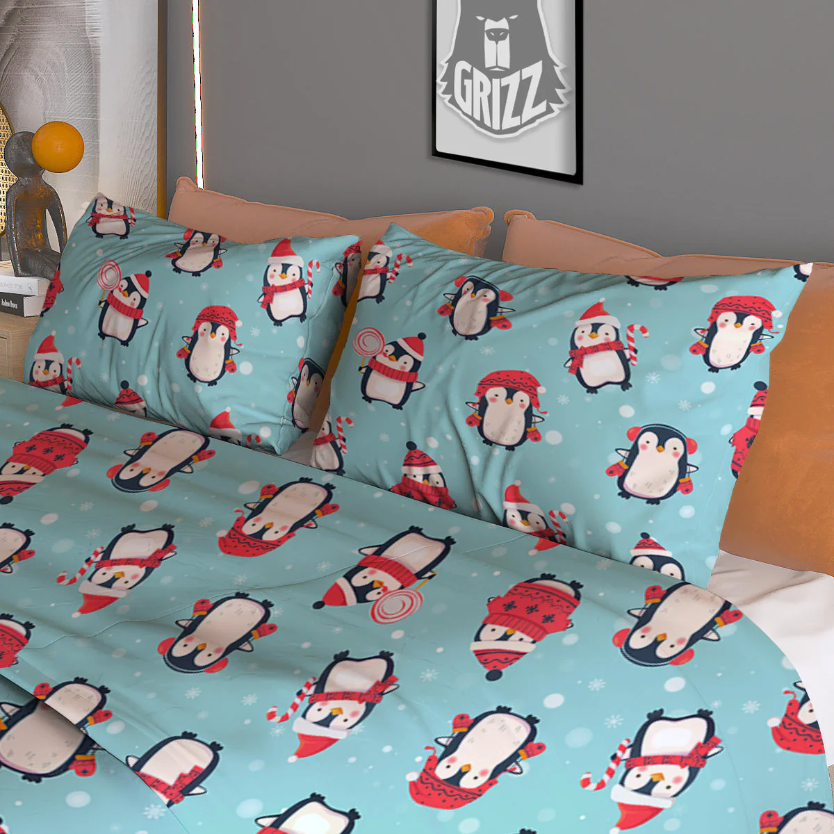Penguin Cute Snowy Print Pattern Duvet Cover Bedding Set - Image 3