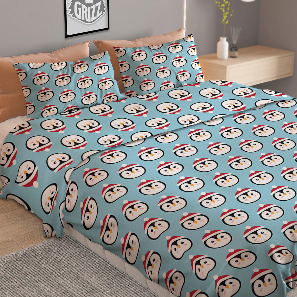 Penguin Face Cute Print Pattern Duvet Cover Bedding Set - Image 2