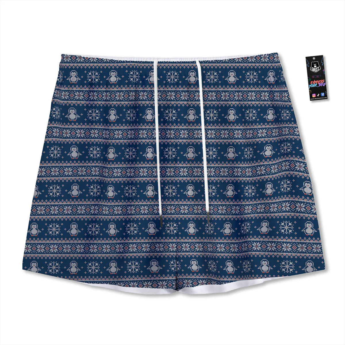 Penguin Knitted Christmas Print Mesh Shorts