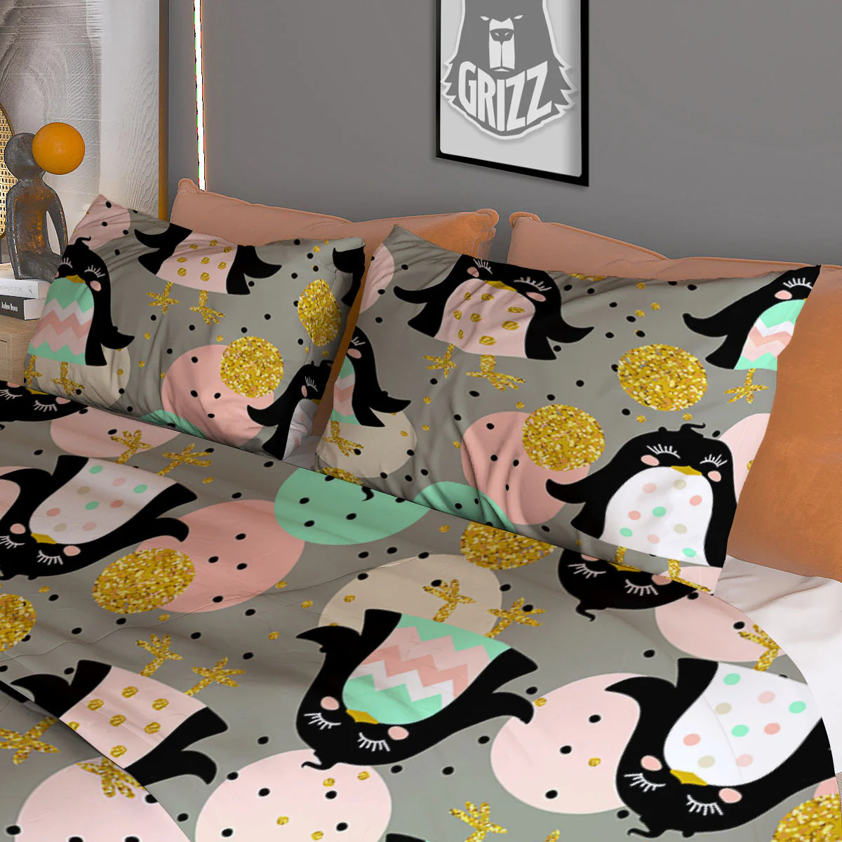 Penguin Pink Polka Print Pattern Duvet Cover Bedding Set - Image 3