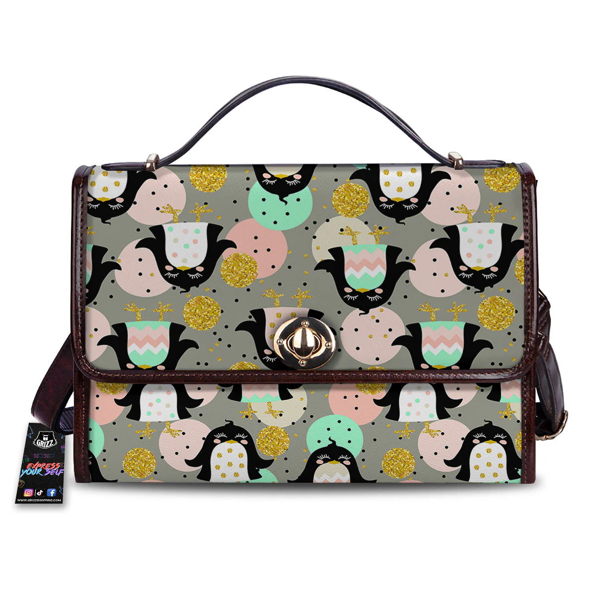 Penguin Pink Polka Print Pattern Women's Satchel Bag